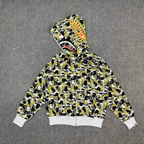 BAPE FW24 Yellow-Green ABC Camo Shark Full-Zip Hoodie - Ginza Limited