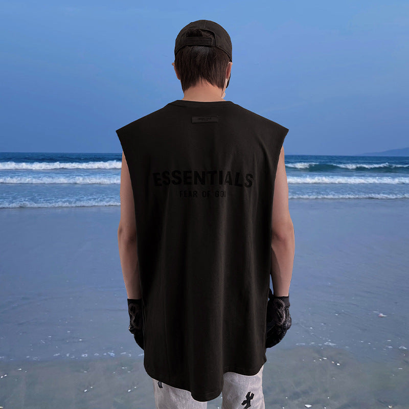 ESSENTIALS Plush Logo Sleeveless T-Shirt | Oversized Cotton Tank for Men